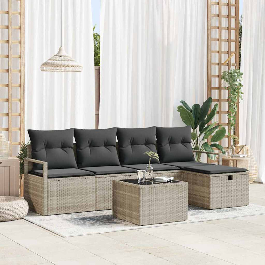 Bankstel met kussen met opslag 6 pcs Lichtgrijs poly rattan