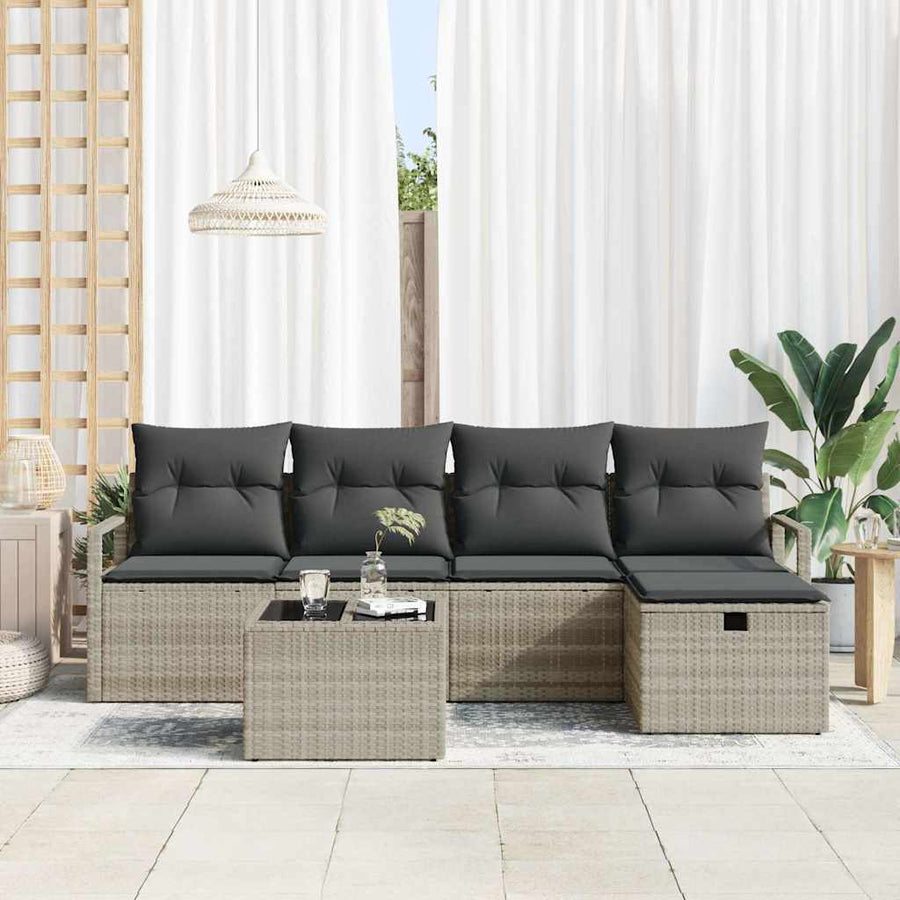 Bankstel met kussen met opslag 6 pcs Lichtgrijs poly rattan