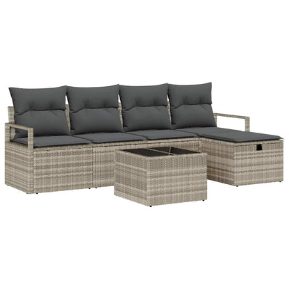 Bankstel met kussen met opslag 6 pcs Lichtgrijs poly rattan