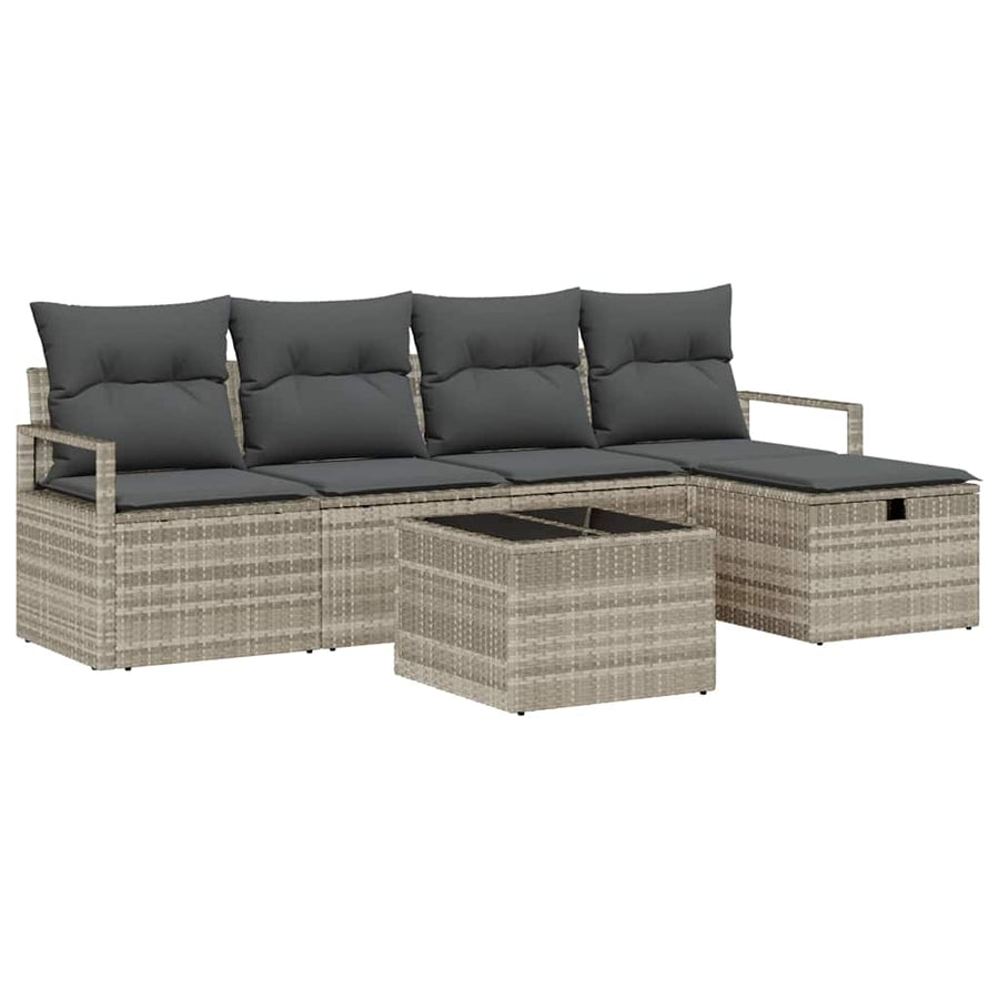 Bankstel met kussen met opslag 6 pcs Lichtgrijs poly rattan
