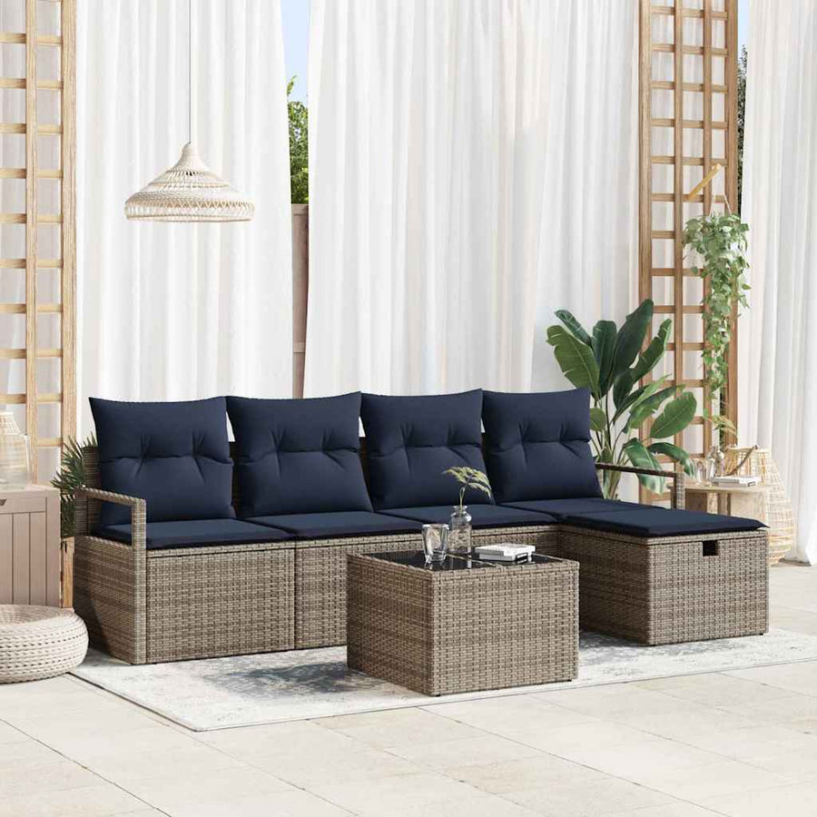 Bankstel met kussen met opslag Grijs en Marineblauw poly rattan