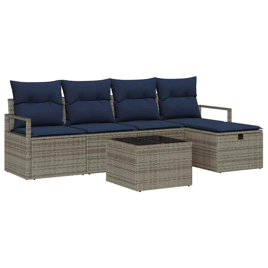 Bankstel met kussen met opslag Grijs en Marineblauw poly rattan