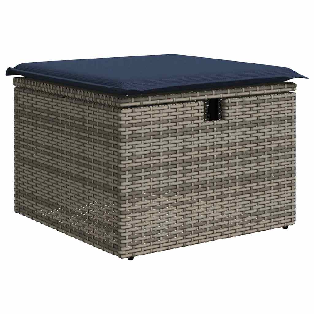 Bankstel met kussen met opslag Grijs en Marineblauw poly rattan