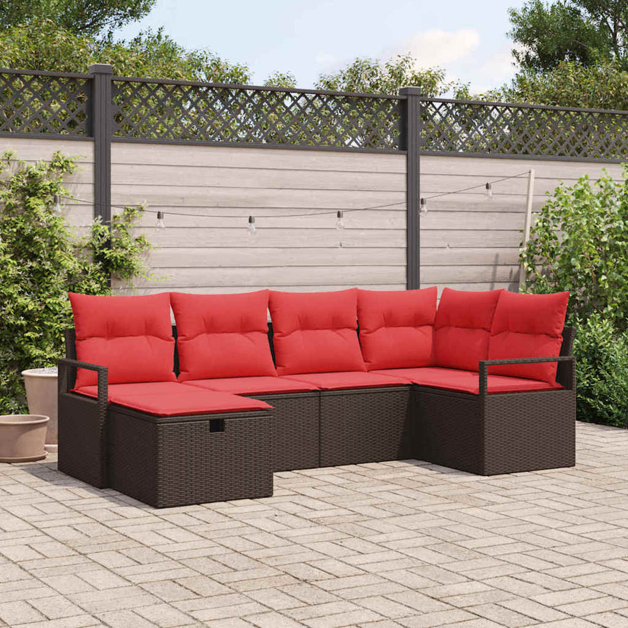 Bankstel met kussen met opslag Bruin en Rood poly rattan