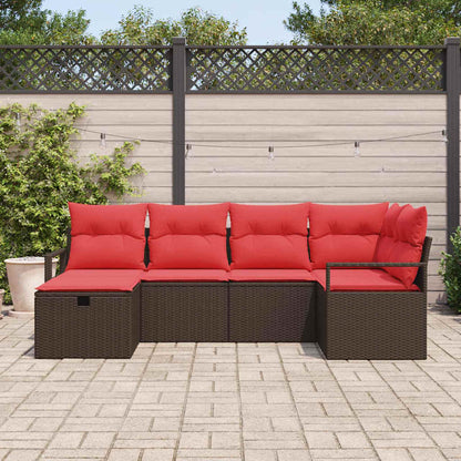 Bankstel met kussen met opslag Bruin en Rood poly rattan