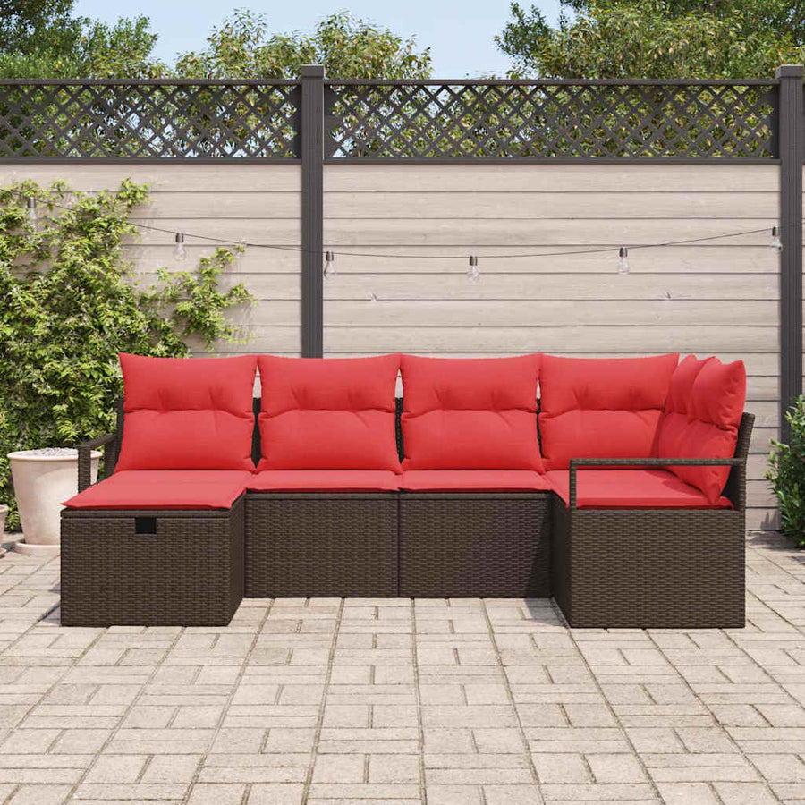 Bankstel met kussen met opslag Bruin en Rood poly rattan