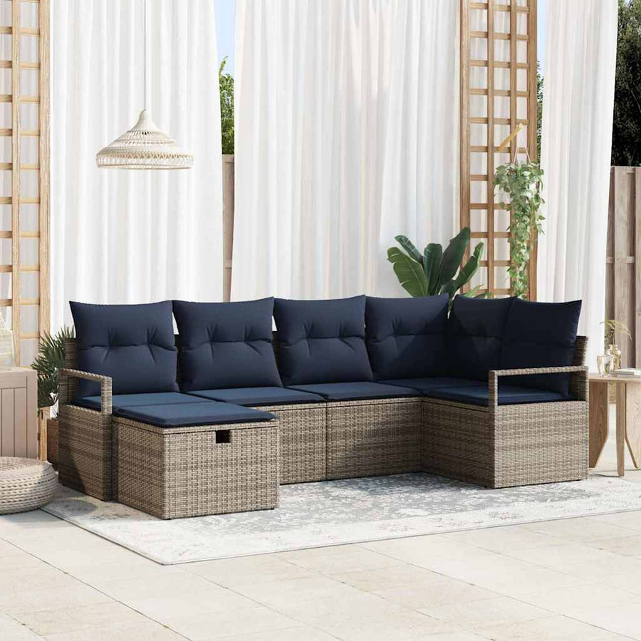 Bankstel met kussen met opslag Grijs en Marineblauw poly rattan