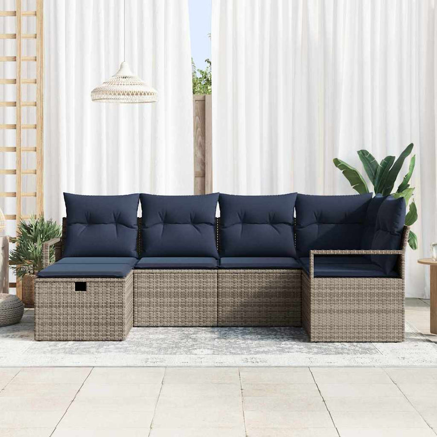 Bankstel met kussen met opslag Grijs en Marineblauw poly rattan
