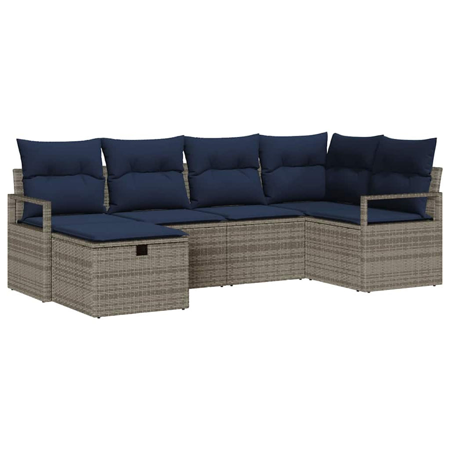 Bankstel met kussen met opslag Grijs en Marineblauw poly rattan