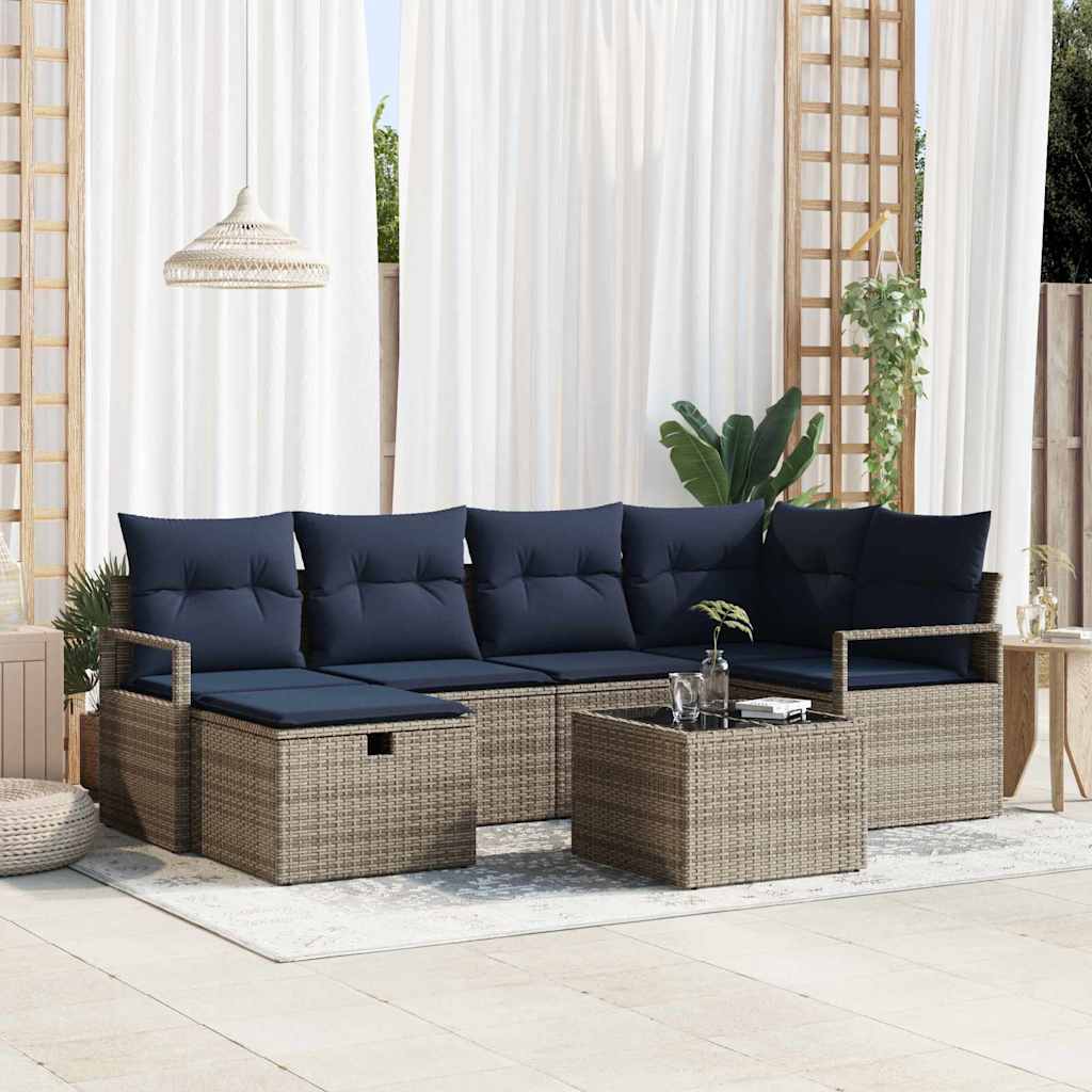 Bankstel met kussen met opslag Grijs en Marineblauw poly rattan