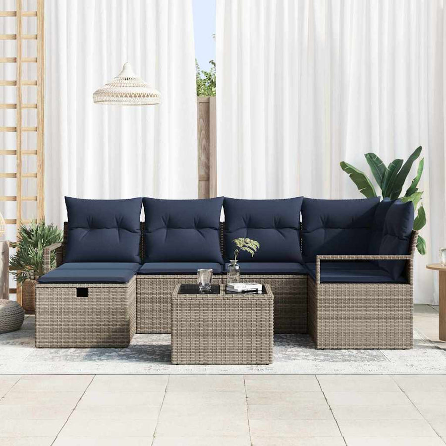 Bankstel met kussen met opslag Grijs en Marineblauw poly rattan