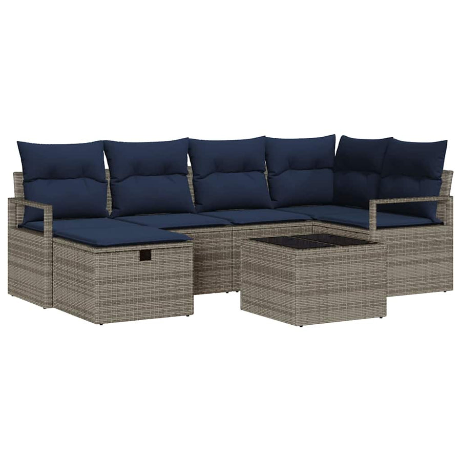 Bankstel met kussen met opslag Grijs en Marineblauw poly rattan