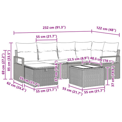 Bankstel met kussen 7 pcs Zwart en Turquoise poly rattan