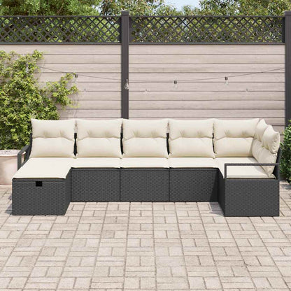 Bankstel met kussen met opslag 7 pcs Zwart en Crème poly rattan