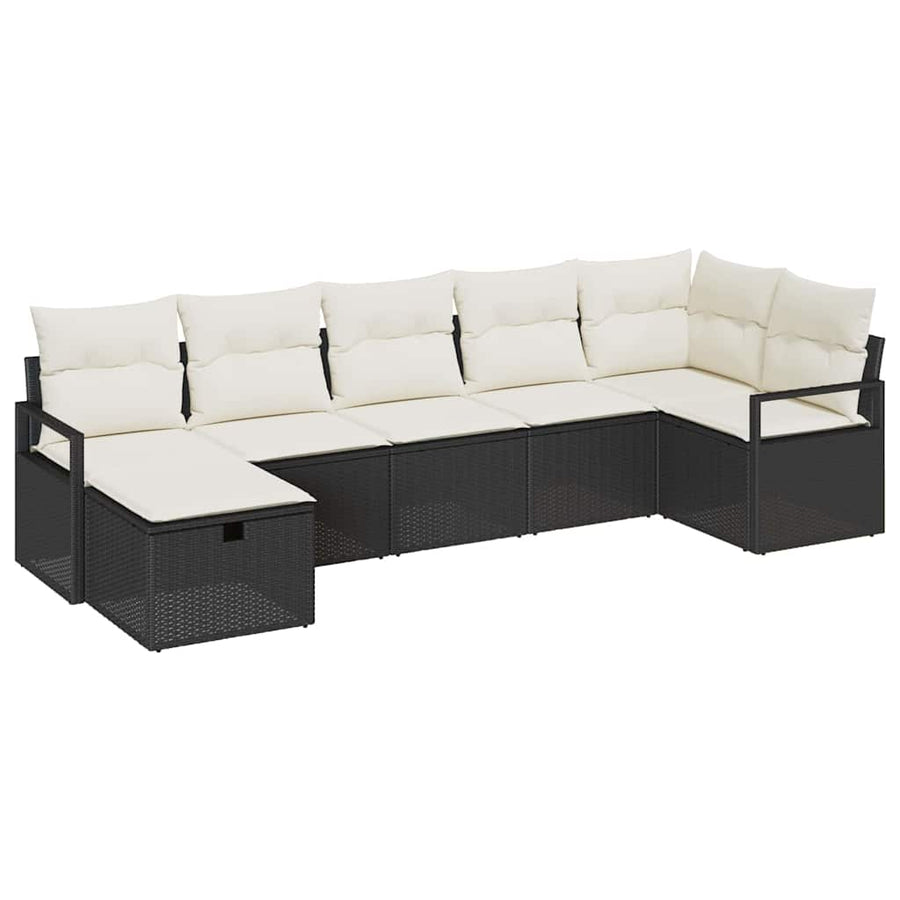 Bankstel met kussen met opslag 7 pcs Zwart en Crème poly rattan