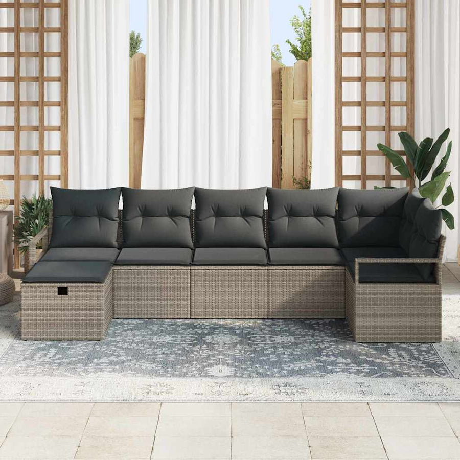 Bankstel Met Kussen Met Opslag Poly Rattan Grijs Donkergrijs zonder tafel