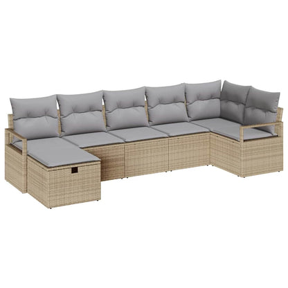 Bankstel met kussen 7 pcs Beige en Licht Grijs poly rattan