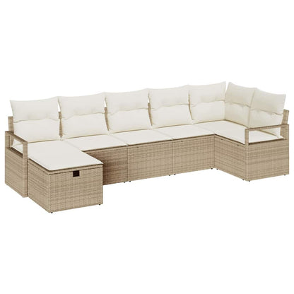 Bankstel met kussen met opslag 7 pcs Beige en Crème poly rattan