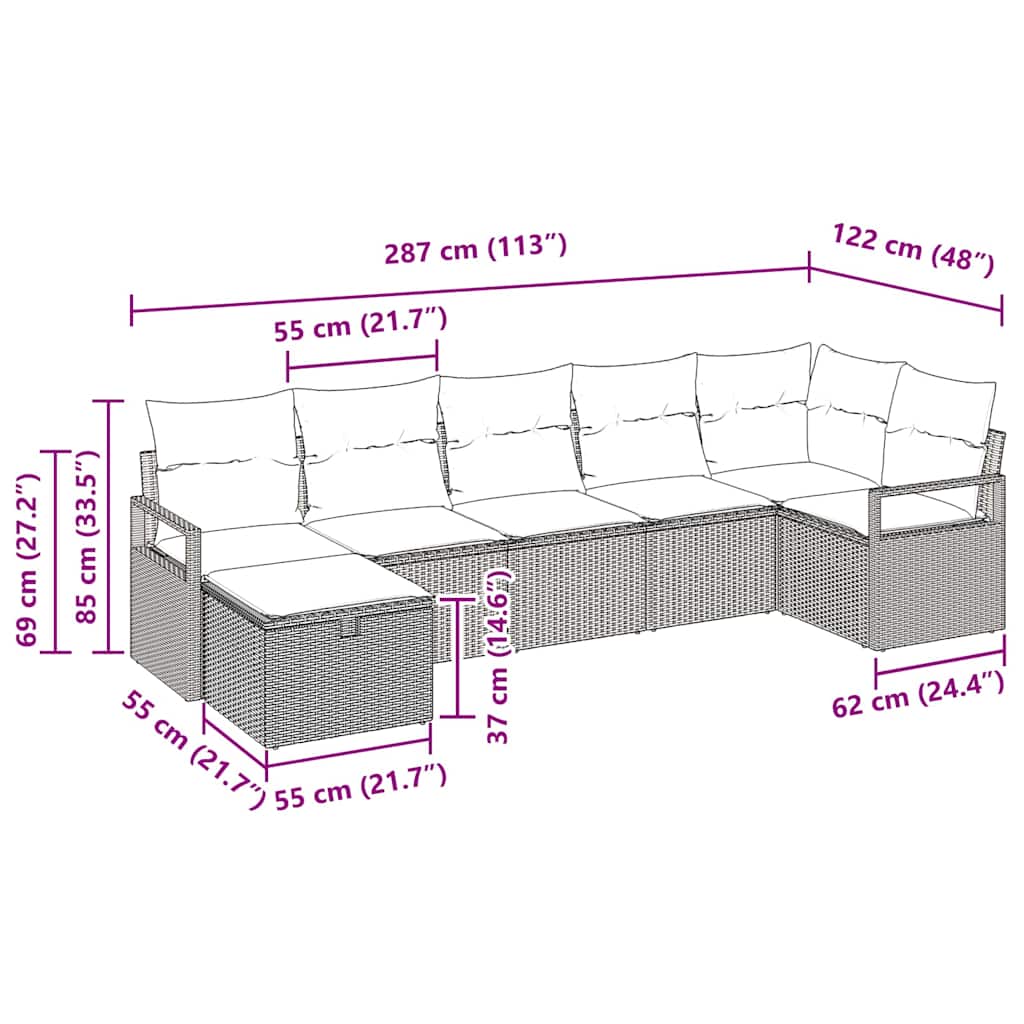 Bankstel met kussen met opslag 7 pcs Beige en Crème poly rattan