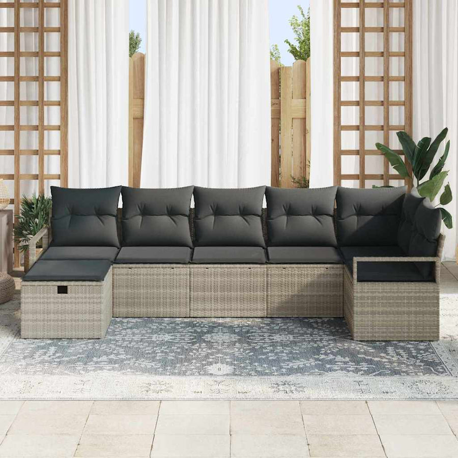 Bankstel met kussen met opslag 7 pcs Lichtgrijs poly rattan