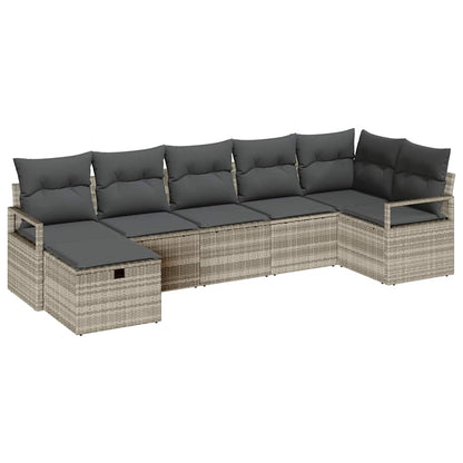 Bankstel met kussen met opslag 7 pcs Lichtgrijs poly rattan