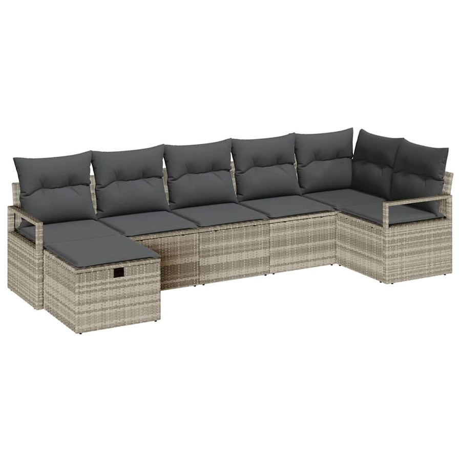 Bankstel met kussen met opslag 7 pcs Lichtgrijs poly rattan