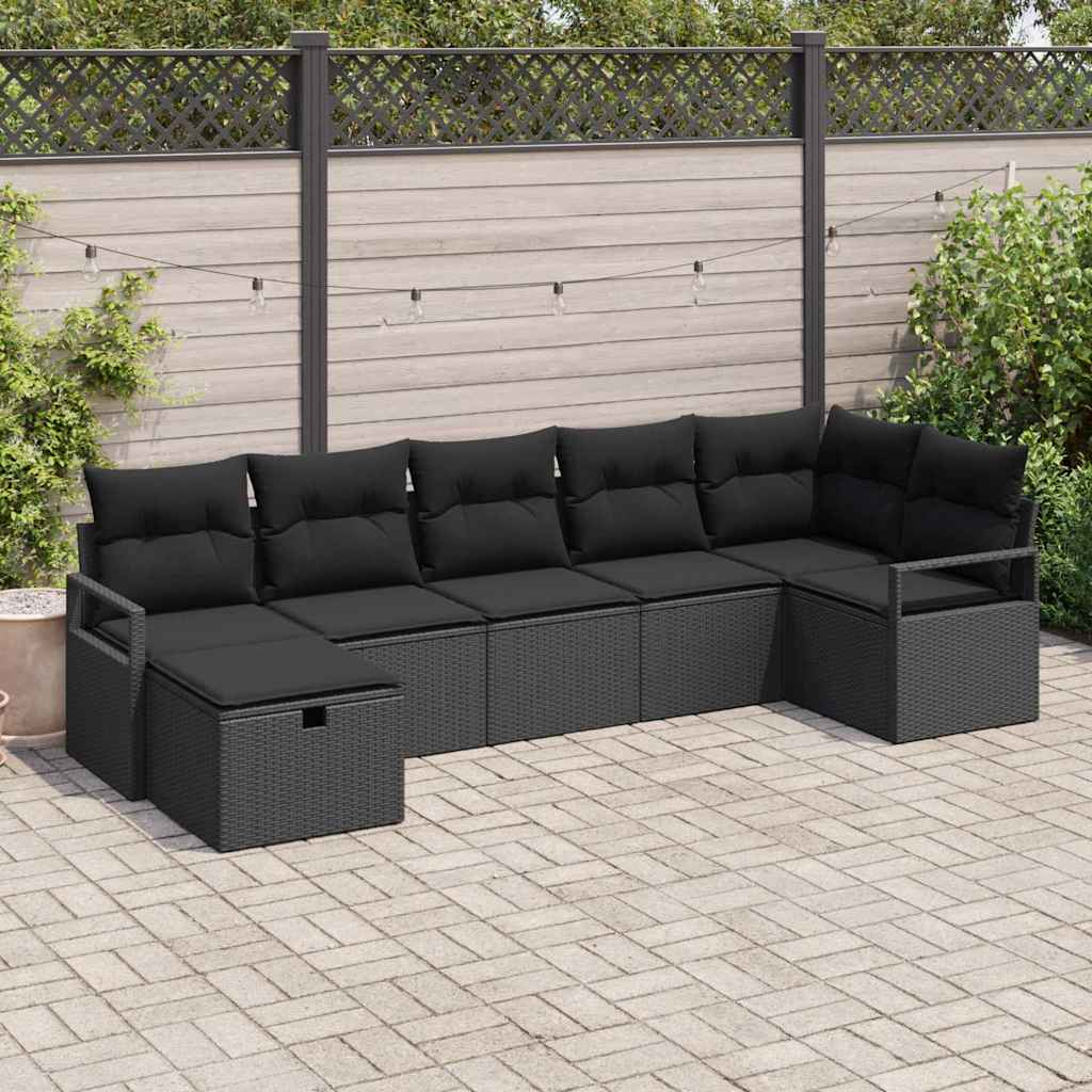 Tuin Sofa Set 7 Pcs 287 X 122 X 85 Cm Poly Riet Zwart Zwart zonder tafel