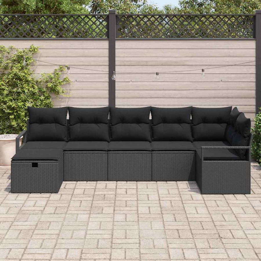 Tuin Sofa Set 7 Pcs 287 X 122 X 85 Cm Poly Riet Zwart Zwart zonder tafel