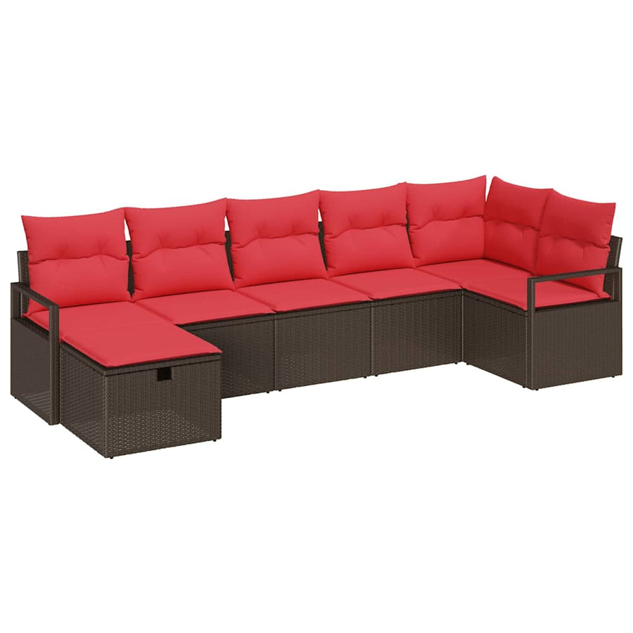 Bankstel met kussen met opslag 7 pcs Bruin en Rood poly rattan