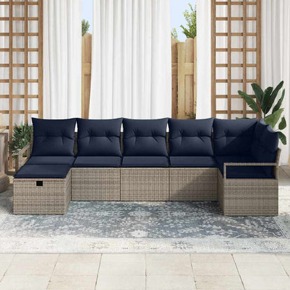Bankstel met kussen 7 pcs Grijs en Marineblauw poly rattan