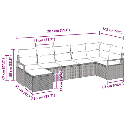 Bankstel met kussen 7 pcs Grijs en Marineblauw poly rattan