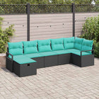 Bankstel poly rattan 7-delig zwart turquoise