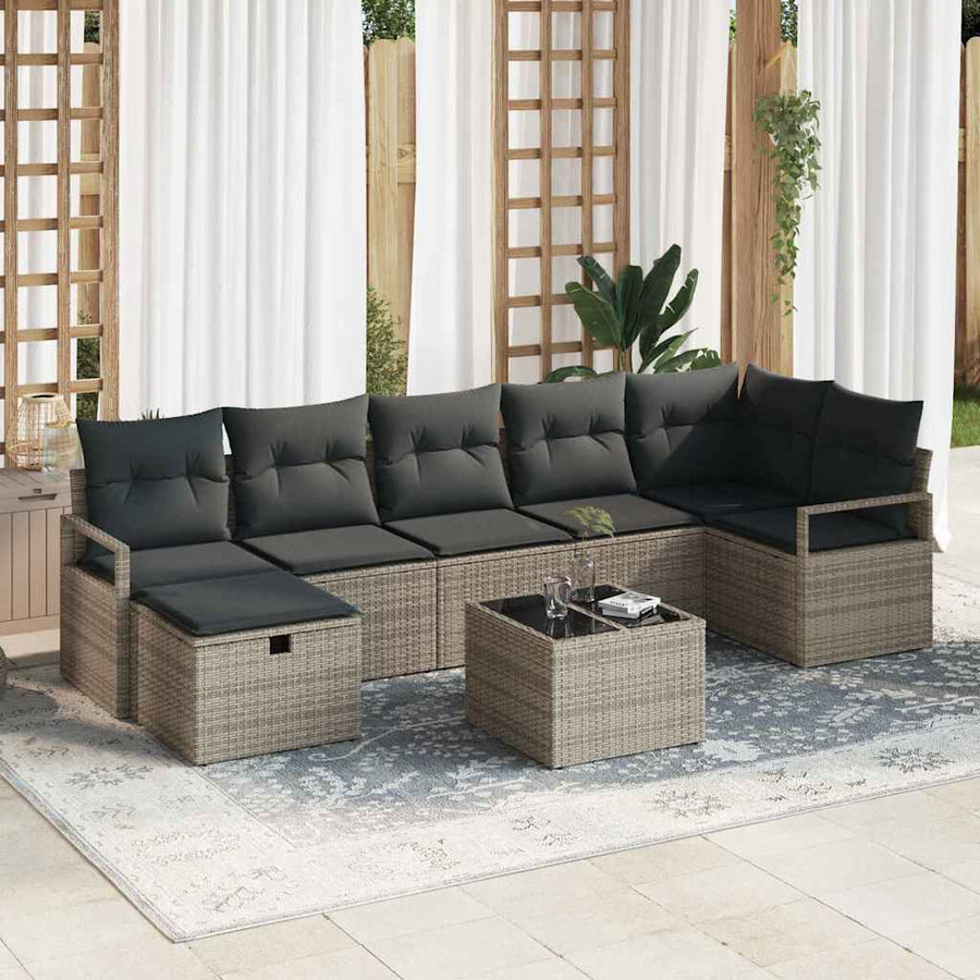 Bankstel Met Kussen Met Opslag 8 Pcs Poly Rattan Grijs Donkergrijs met tafel