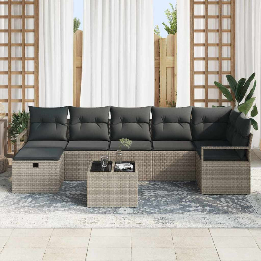 Bankstel Met Kussen Met Opslag 8 Pcs Poly Rattan Grijs Donkergrijs met tafel