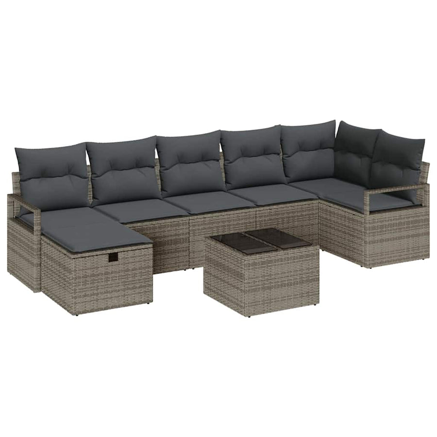 Bankstel Met Kussen Met Opslag 8 Pcs Poly Rattan Grijs Donkergrijs met tafel
