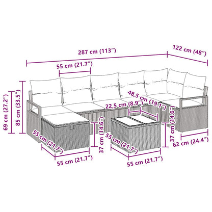 Bankstel Met Kussen Met Opslag 8 Pcs Poly Rattan Grijs Donkergrijs met tafel