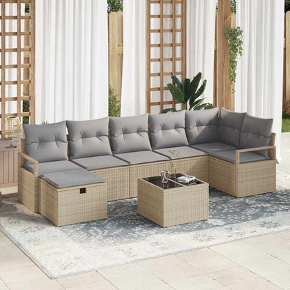 Bankstel met kussen 8 pcs Beige en Licht Grijs poly rattan