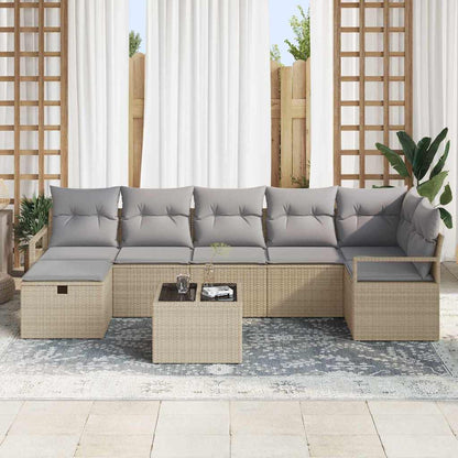 Bankstel met kussen 8 pcs Beige en Licht Grijs poly rattan