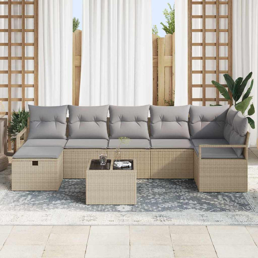 Bankstel met kussen 8 pcs Beige en Licht Grijs poly rattan