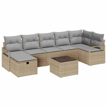 Bankstel met kussen 8 pcs Beige en Licht Grijs poly rattan