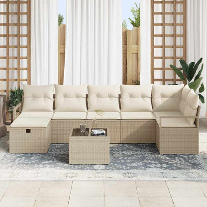 Bankstel met kussen met opslag 8 pcs Beige en Crème poly rattan
