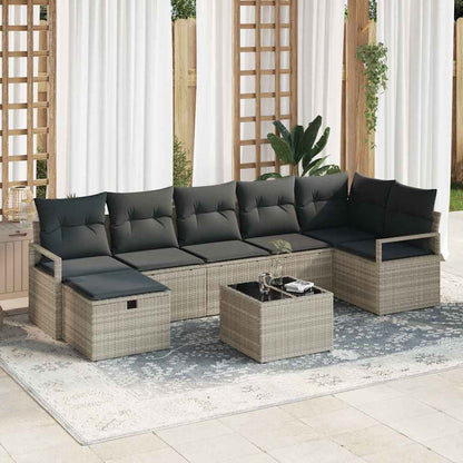 Bankstel met kussen met opslag 8 pcs Lichtgrijs poly rattan