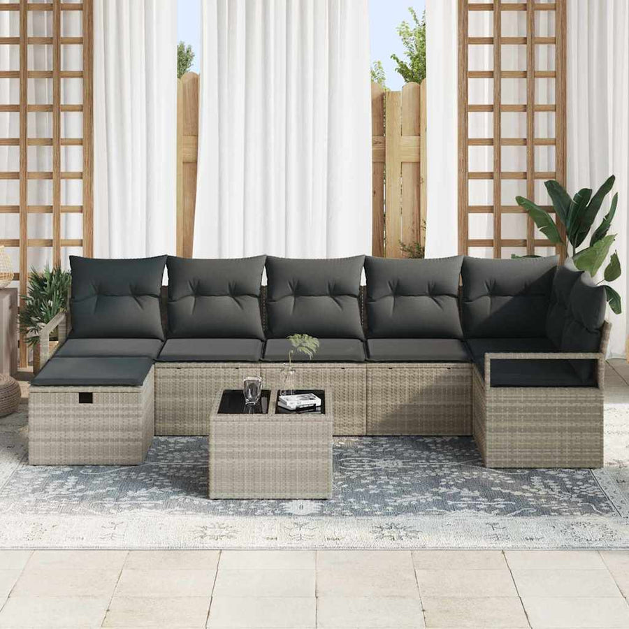 Bankstel met kussen met opslag 8 pcs Lichtgrijs poly rattan