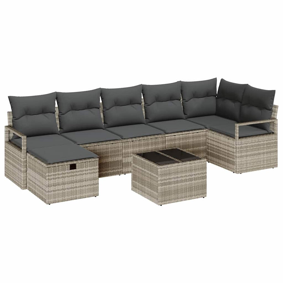Bankstel met kussen met opslag 8 pcs Lichtgrijs poly rattan