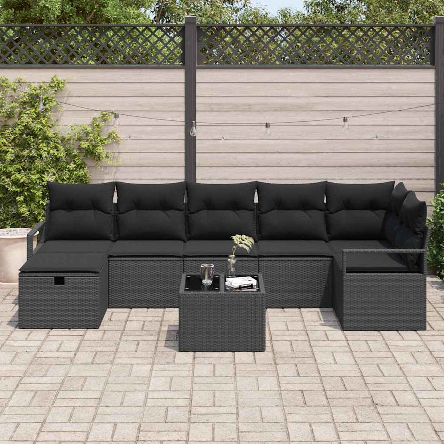 Tuin Sofa Set 8 Pcs 287 X 122 X 85 Cm Poly Riet Zwart Zwart met tafel