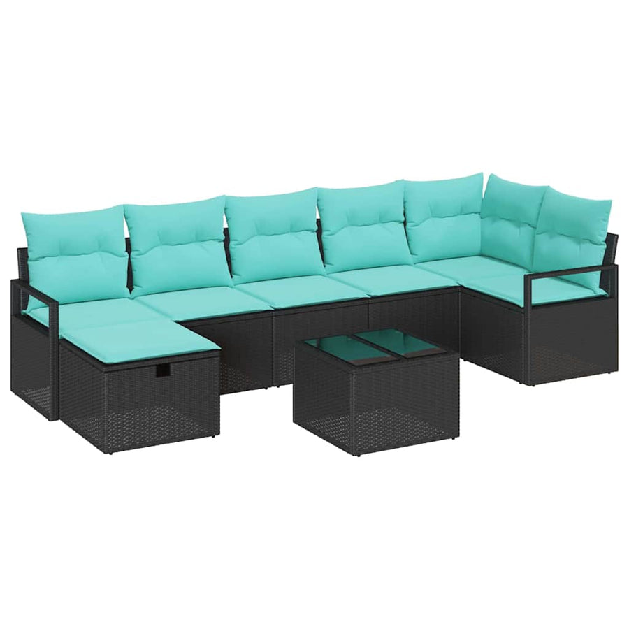 Bankstel met kussen 8 pcs Zwart en Turquoise poly rattan