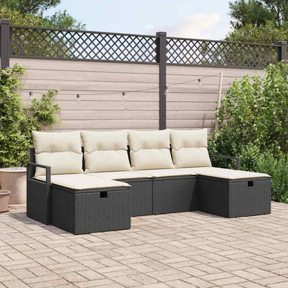 Bankstel met kussen met opslag 6 pcs Zwart en Crème poly rattan