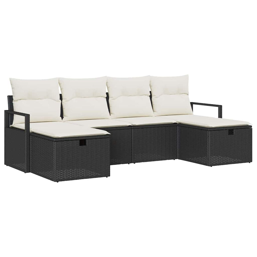 Bankstel met kussen met opslag 6 pcs Zwart en Crème poly rattan