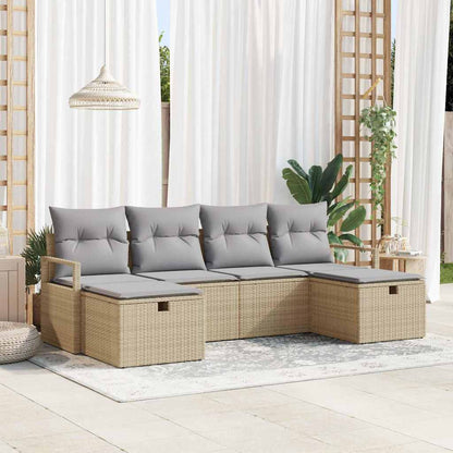 Bankstel met kussen 6 pcs Beige en Licht Grijs poly rattan