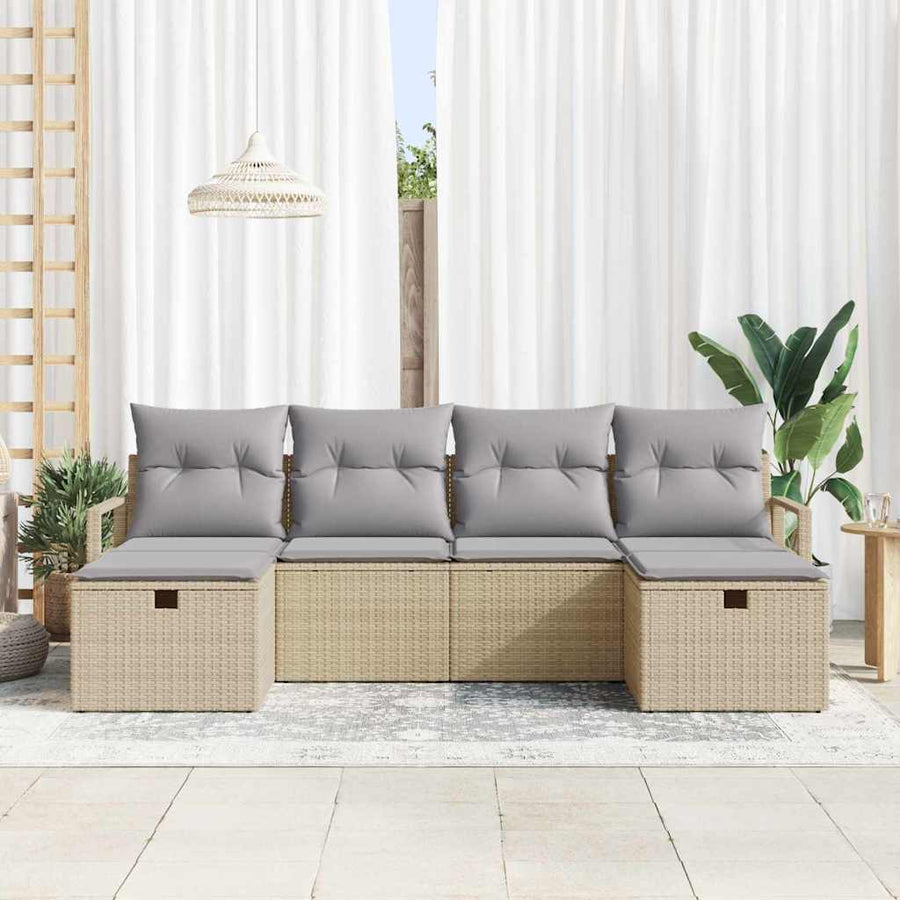 Bankstel met kussen 6 pcs Beige en Licht Grijs poly rattan
